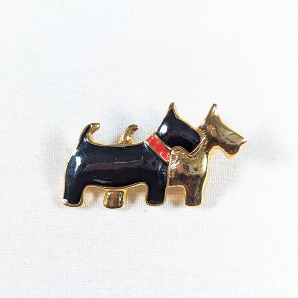 Vintage metal Scottie brooch, twin terrier pin - Picture 2 of 6